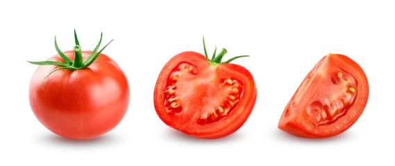 Fotobehang Red Tomato with half and slice isolated on transparent background © Anoly_D