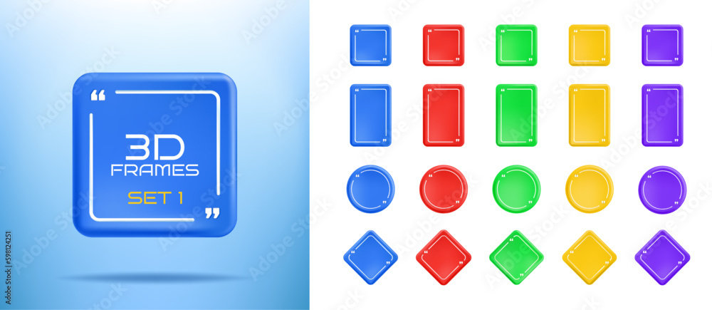 Poster vector illustration. 3d minimalist banners set. quote frames blank template for text. isolated textb