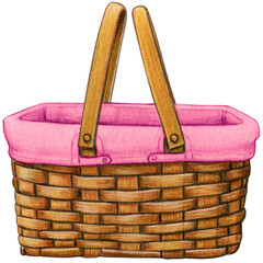 watercolor hand drawn picnic basket