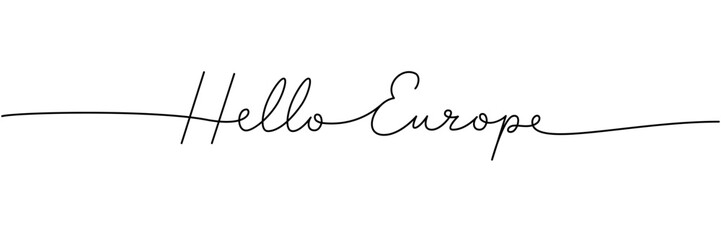 Hello Europe - word with continuous one line. Minimalist drawing of phrase illustration. Europe country - continuous one line illustration.
