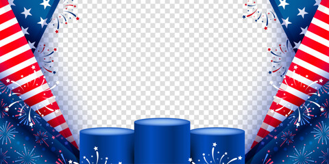 American 4th of July pattern block template on transparent background with cylindrical product display. Vector illustration.