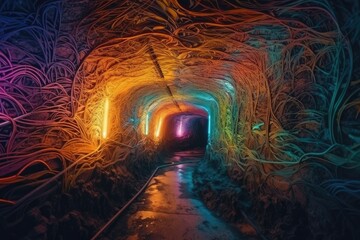 Network of underground tunnels connected hidden enclaves of mystical creatures, a secret society hidden from the eyes of humans. Generative AI
