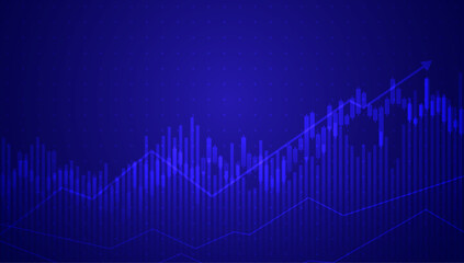 Business candle stick graph chart of stock market investment trading on blue background. Bullish point, up the trend of graph. Economy vector design.