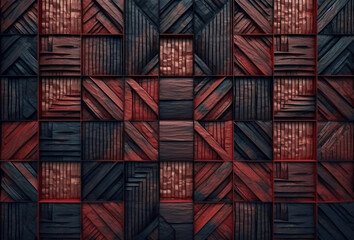 Wooden blocks with pattern as background, turquoise and red, background,wallpaper, Generative AI