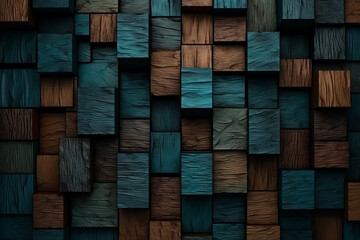 Wooden blocks background, turquoise and brown, background,wallpaper, Generative AI
