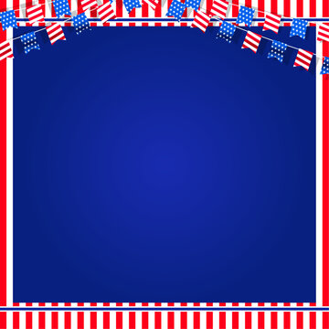 United States of America blank, empty, copy space, frame, border, banner template, background design with stripe, and bunting decoration. Vector illustration. 