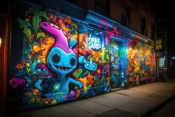 Obraz na płótnie Canvas Create a vibrant and lively street scene with colorful graffiti and street art. Generative AI