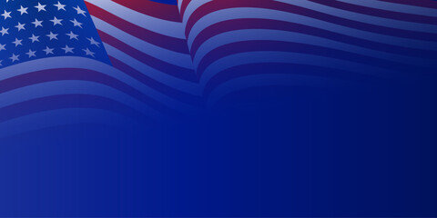 United States of America waving flag with empty, blank, copy space on blue background. Vector illustration.