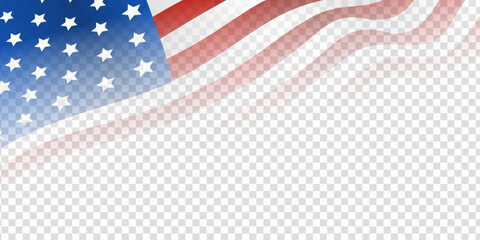 United states of America waving flag with empty, blank, copy space on transparent background. Vector illustration. - obrazy, fototapety, plakaty