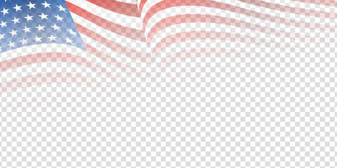 United states of America waving flag with empty, blank, copy space on transparent background. Vector illustration.