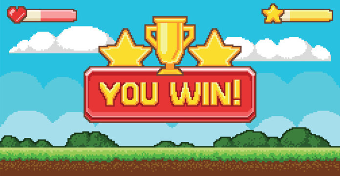 Pixel game win screen