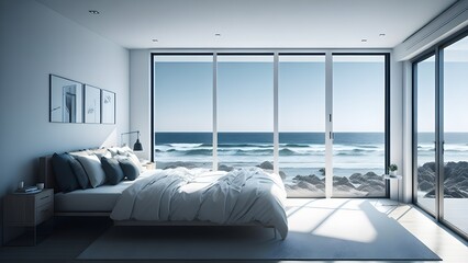 light bedroom with beach view minimalistic look