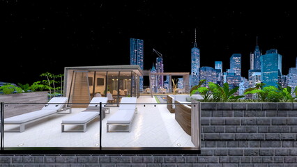 夜景が見える屋上テラス