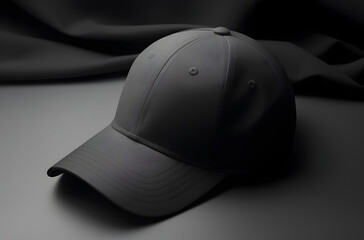 black baseball cap on black background - obrazy, fototapety, plakaty