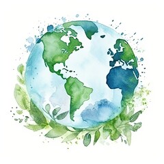Earth day globe, watercolor art of the earth for earthday. wallpaper background image of the globe, AI © Michael
