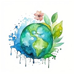 Earth day globe, watercolor art of the earth for earthday. wallpaper background image of the globe, environment concept art, AI