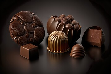 Chocolats noire sur fond sombre.  Ai générative 