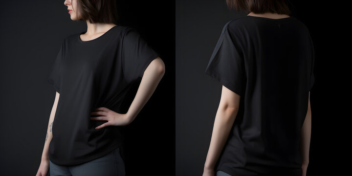 Portrait Of A Woman In Black T Shirt Multiple Angles Mock Up Design 