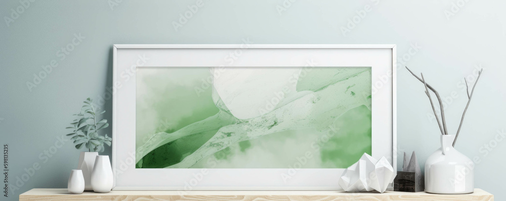 Poster a minimalistic dreamscape brought to life with just two colors and a white frame.. ai generation. ge