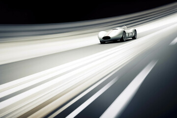 A sleek white speedster passing its competition on a tight curve its driver focused intently on the finish line Speed drive concept. AI generation. Generative AI