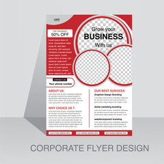 modern red color flyer design template. corporate creative idea clean vector illustration a4 half page single advertising brochure layout .