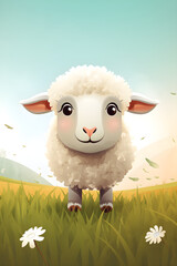Sweet sheep on grassland 