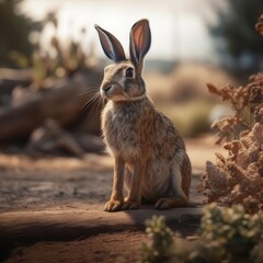 Fototapeta premium Hare in natural habitat (generative AI)