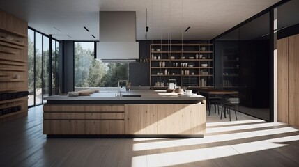 Obraz na płótnie Canvas Clean lines and open spaces in minimalistic kitchen. AI generated