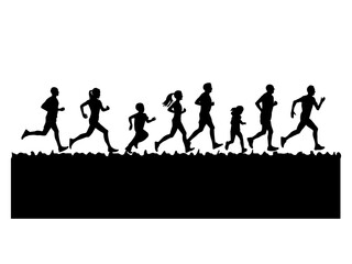 Fototapeta na wymiar Group of people. Vector illustration. Runners silhouettes collection. people running silhouettes. Running people group, vector runner, group of isolated silhouettes, side views.