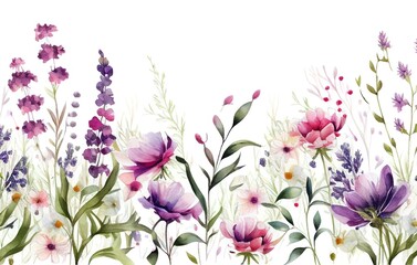 Fototapeta na wymiar Watercolor floral pattern of meadow flowers by Generative AI