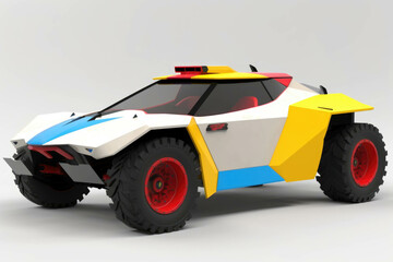 A white rally racing car with black and red detailing along the doors and a blue and yellow flag across the top Speed drive concept. AI generation. Generative AI