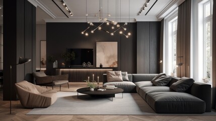 Minimalist decor and luxurious materials in a high-end apartment. AI generated