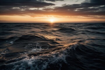 Fototapeta na wymiar Vast ocean at sunset, featuring a horizon stretching into the distance. Generative AI
