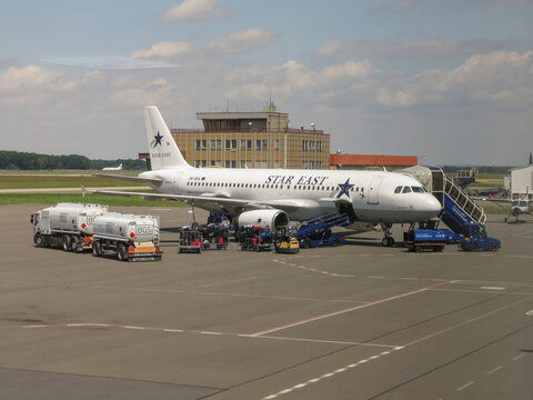 Airbus A320 parked in Ostrava