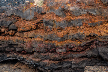 Detail of the volcanic colors in the stones in Charco Manso on the island of El Hierro. Canary Islands