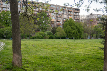 Sunset view of South Park in city of Sofia, Bulgaria