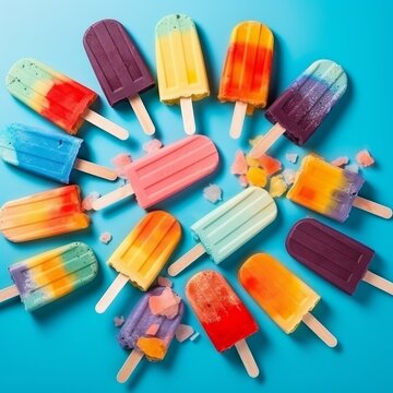 Colorful popsicles on a blue background