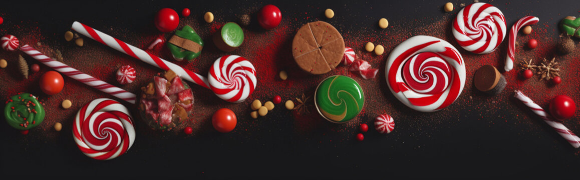 Generative Ai image of assorrted christmas candy banner