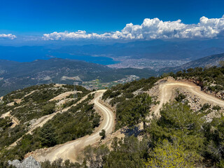 Spectacular view in Babadag. Cable car lifts are used to reach the summit of the mountain. Fethiye, Mugla, Türkiye.