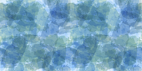 Watercolor seamless pattern. Vector tie dye print. Blue transparent brush stains texture.
