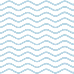 Seamless Wave Pattern, Hand drawn water sea vector background. Wavy beach print, curly grunge paint lines, watercolor stripes