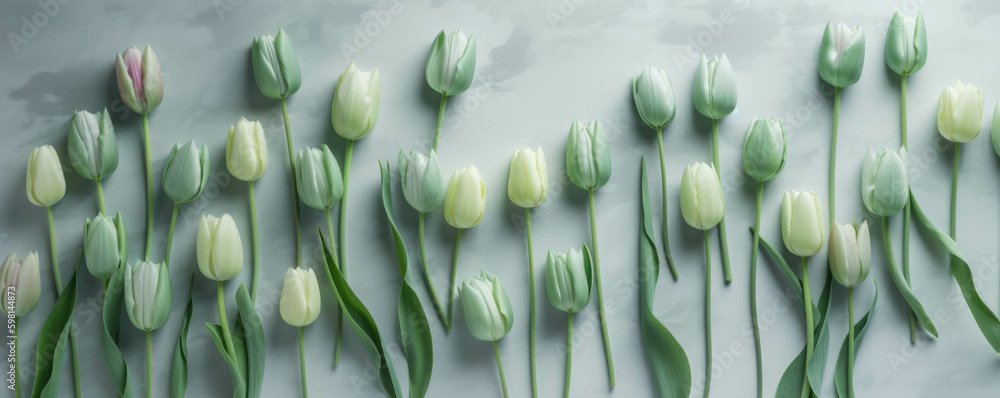 Poster an array of tulips shielded by a wall of petals.. ai generation. generative ai