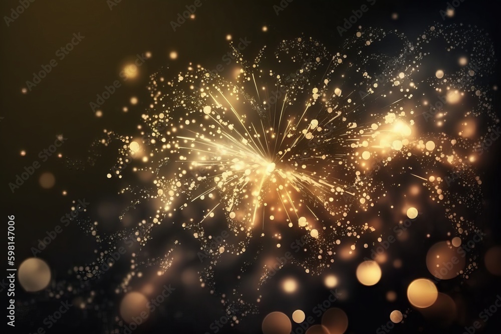 Poster golden fireworks show with bokeh lights - generative ai