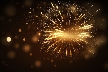 Real Golden Fireworks Show with Bokeh Lights in the Night Sky - Generative AI