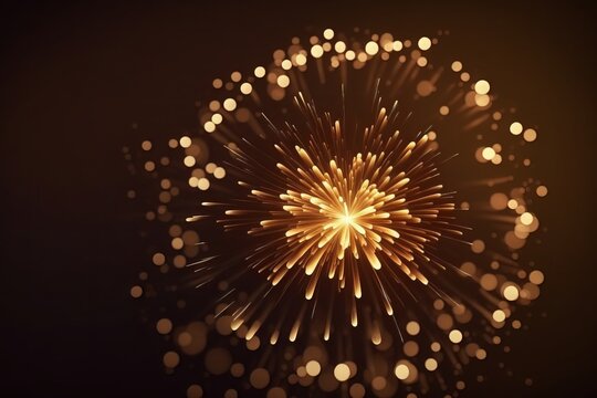 Real Golden Fireworks Show with Bokeh Lights - Generative AI
