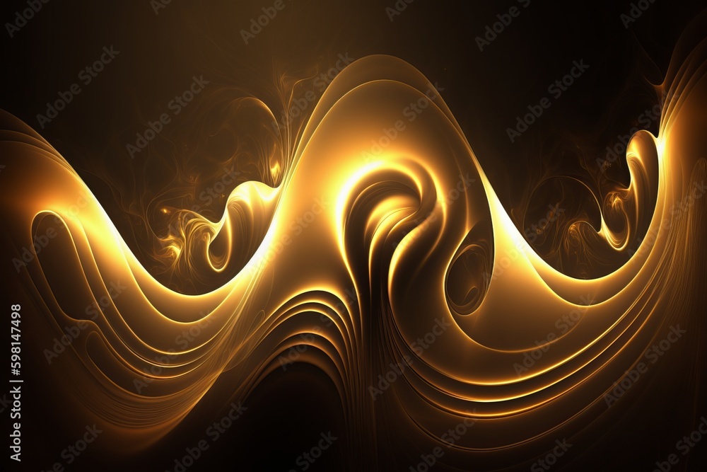Aufkleber fractal waves on abstract gold background - generative ai