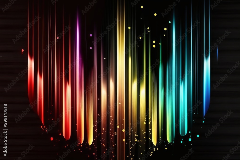 Poster multicolored vertical lines wave animation on black abstract motion gradient background