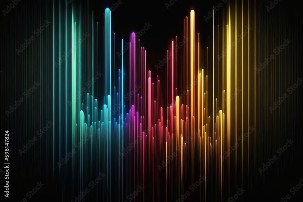 Poster multicolored light vertical lines wave animation on black