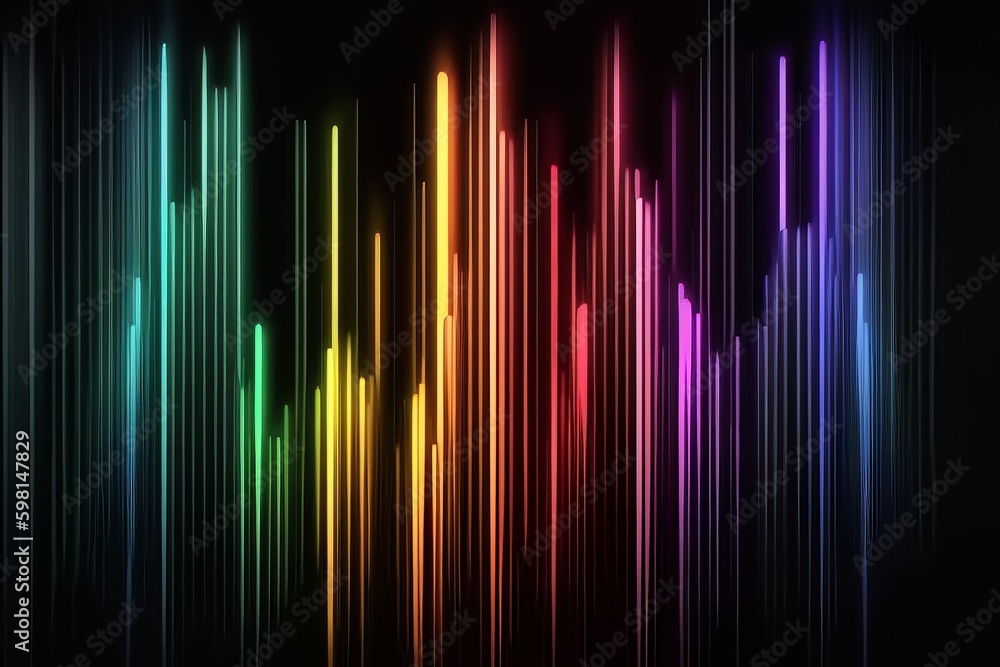 Poster multicolored light vertical lines wave animation on black