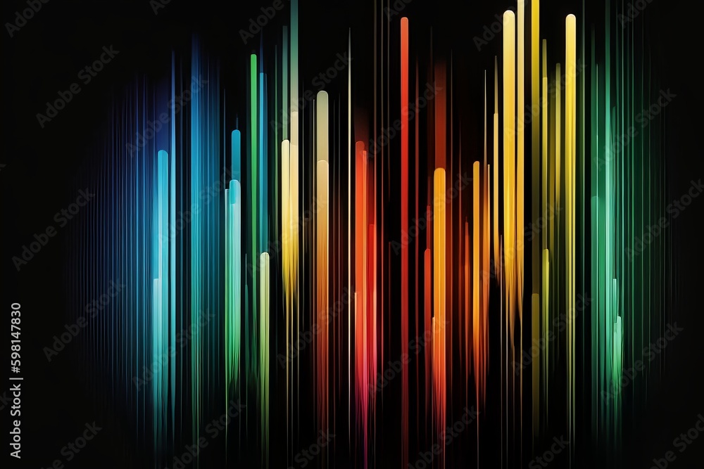 Poster multicolored light vertical lines wave animation on black
